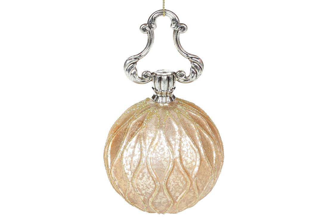 Ялинкова куля 8см на фігурному підвісі, колір - світле золото - Фото