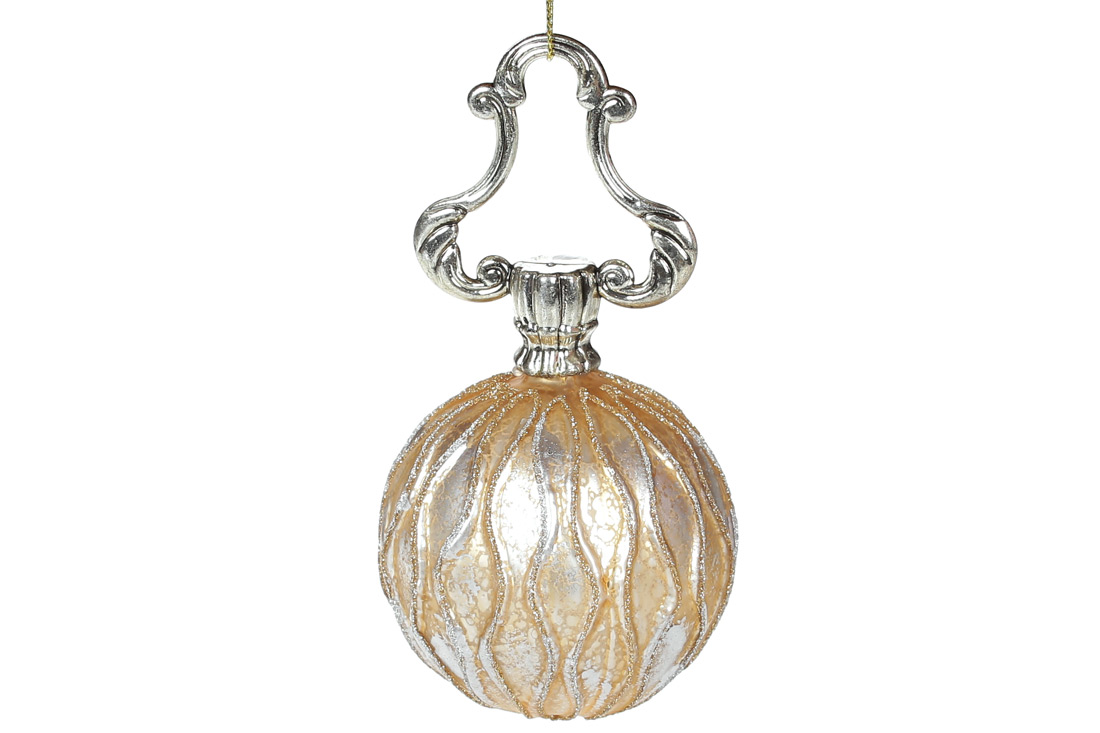 Ялинкова куля 8см на фігурному підвісі, колір - золото антик. - Фото