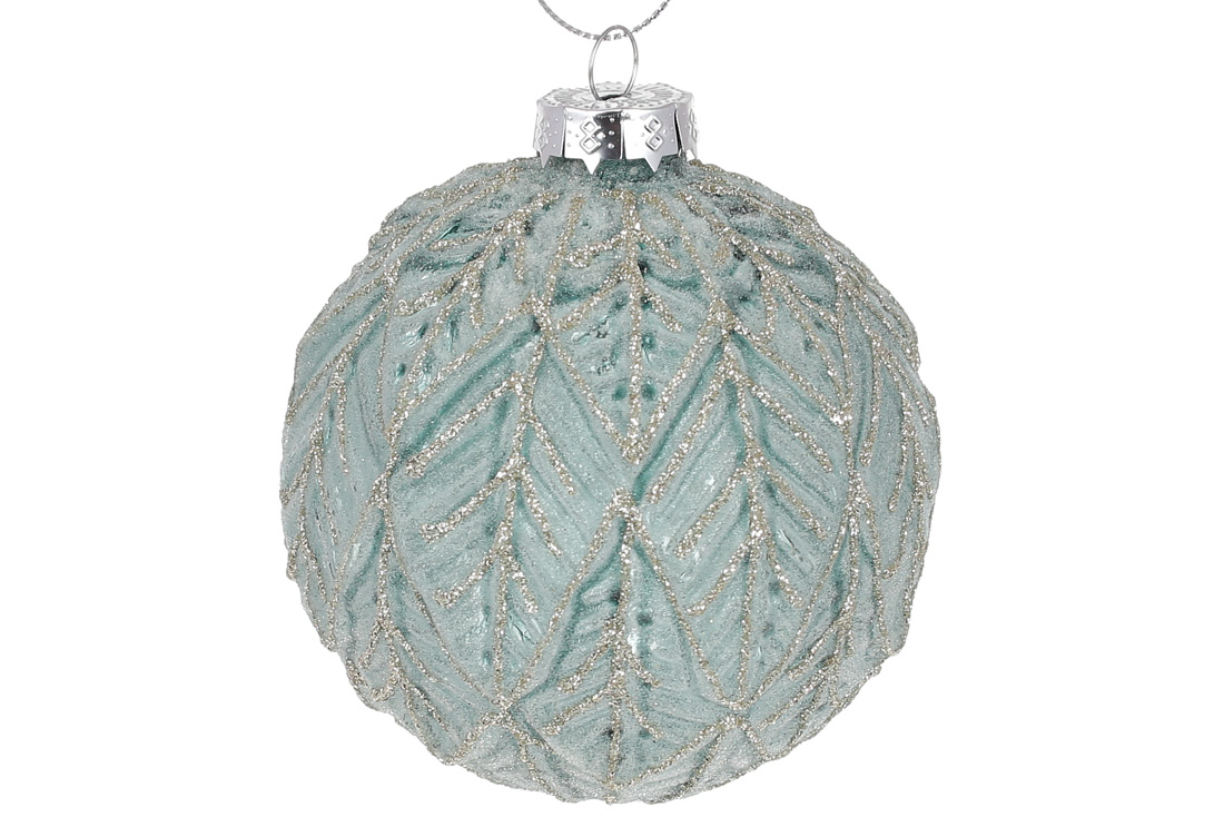 Ялинкова куля з рельєфної форми 10см, колір - крижаний блакитний - Фото