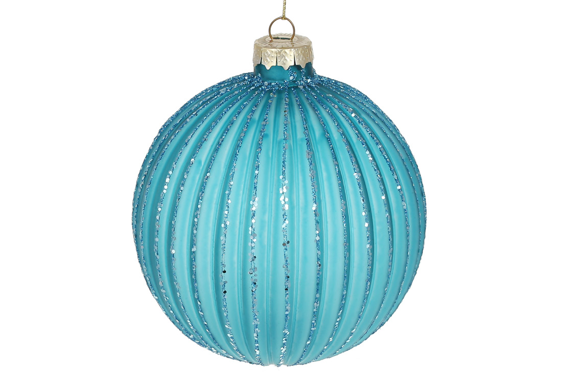 Ялинкова куля рельєфної форми з декором з гліттера 10см, колір - блакитний - Фото