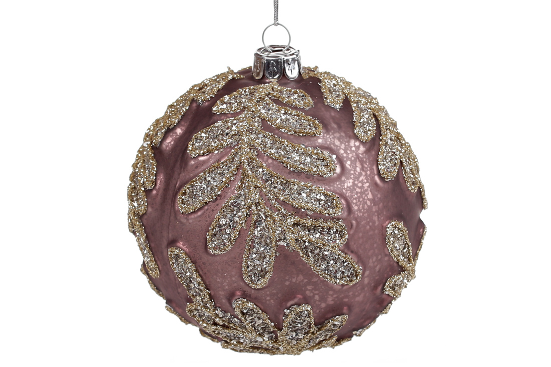 Ялинкова куля 10см, колір - пурпурний з гліттерним візерунком - Фото