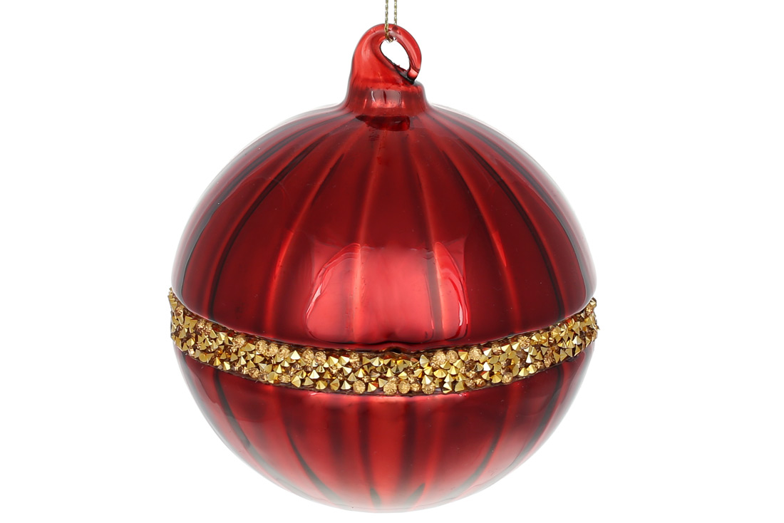 Ялинкова куля 10см з декором зі страз, колір - червоне сяйво - Фото