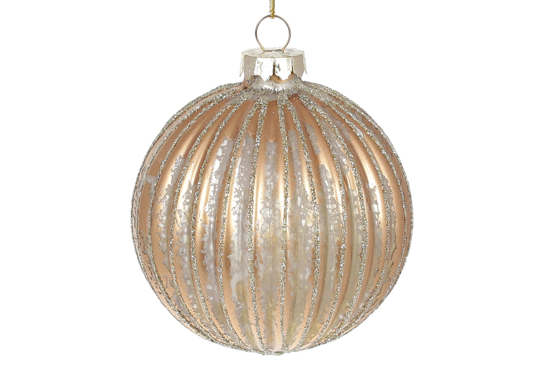 Ялинкова куля рельєфної форми з гліттером 8см, колір - старовинне золото - Фото