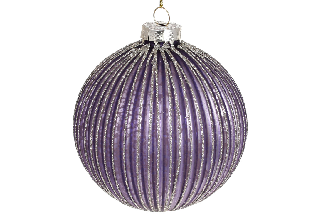 Ялинкова куля 10см матовий з глітторм, колір - темно-ліловий - Фото