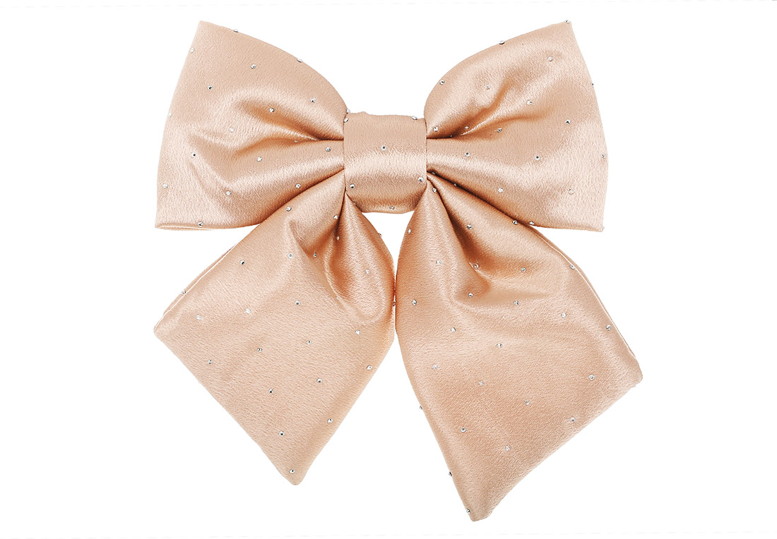 Бант декоративний атласний зі стразами 16см, колір - карамель - Фото