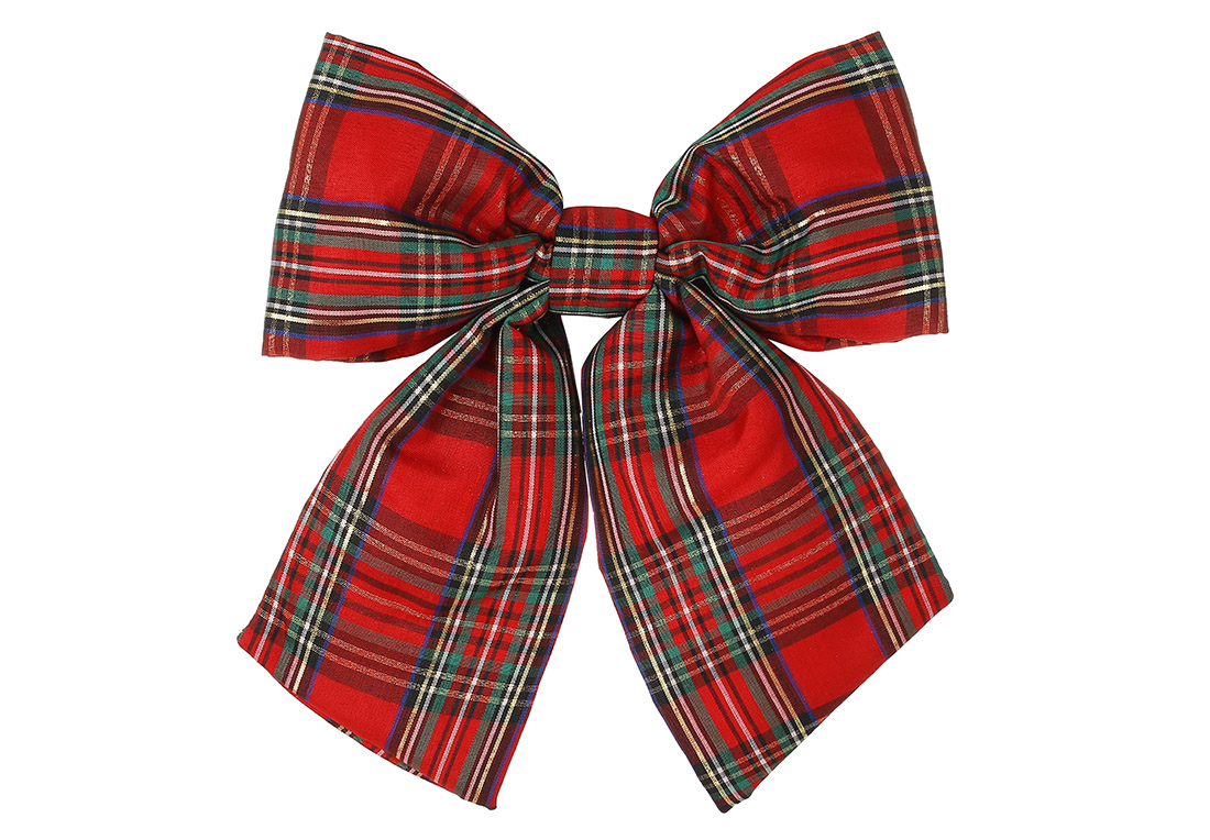 Бант декоративний 13см, колір - червоний у клітинку - Фото