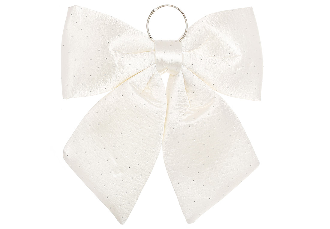 Атласний бант зі стразами 34см, колір - шампань - Фото