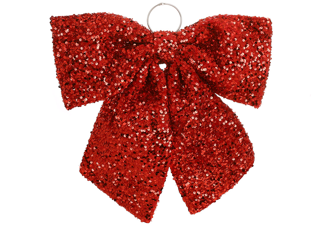 Бант із декором із паєток 34см, колір - червоний - Фото