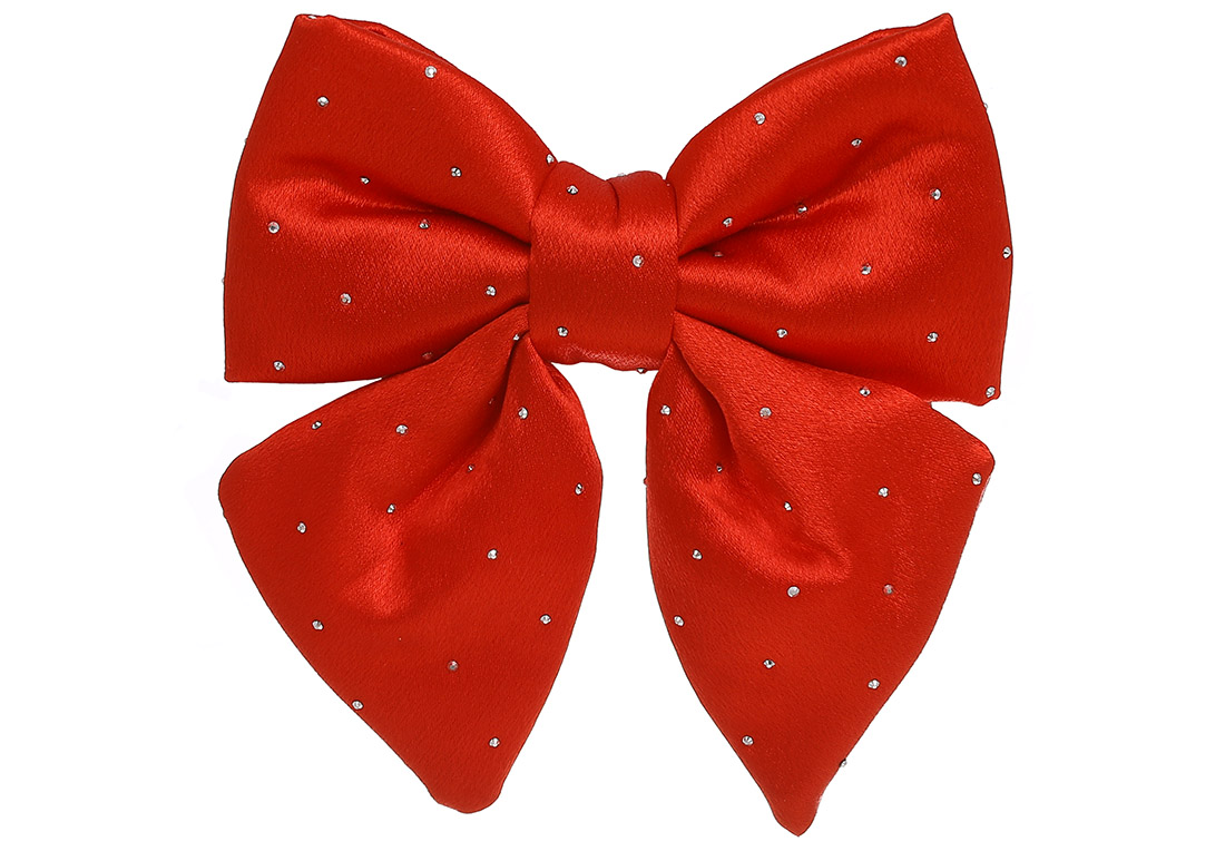 Атласний бант зі стразами 13см, колір - червоний - Фото