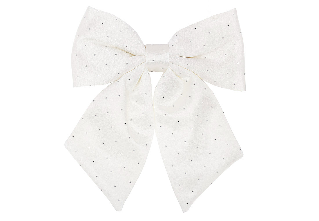 Бант декоративний зі стразами 22см, колір - білий атлас - Фото