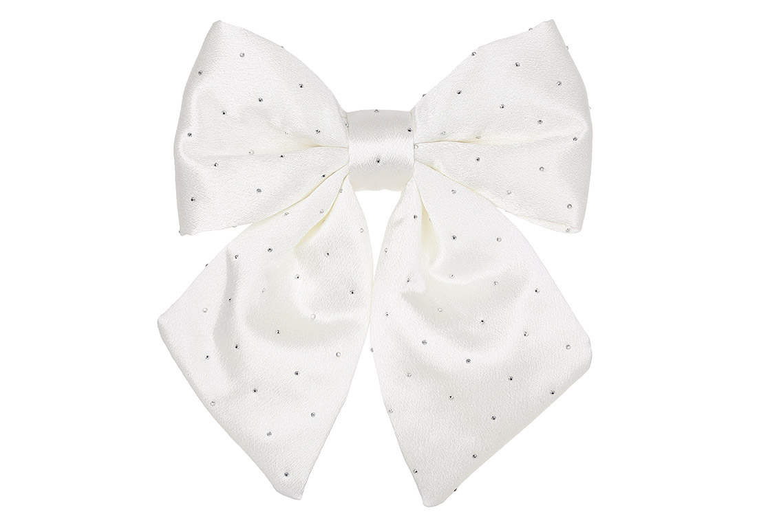 Бант декоративний зі стразами 16см, колір - білий атлас - Фото