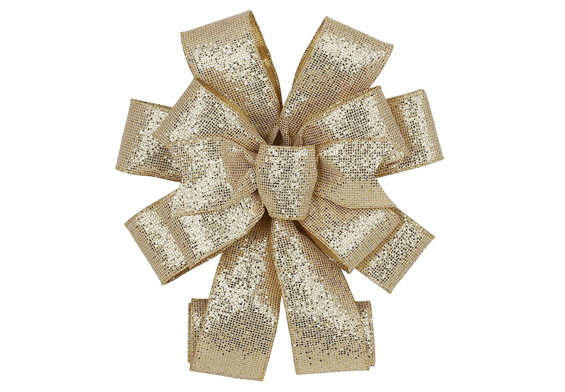 Бант декоративний з глітером, 28*79см, колір - шампань - Фото