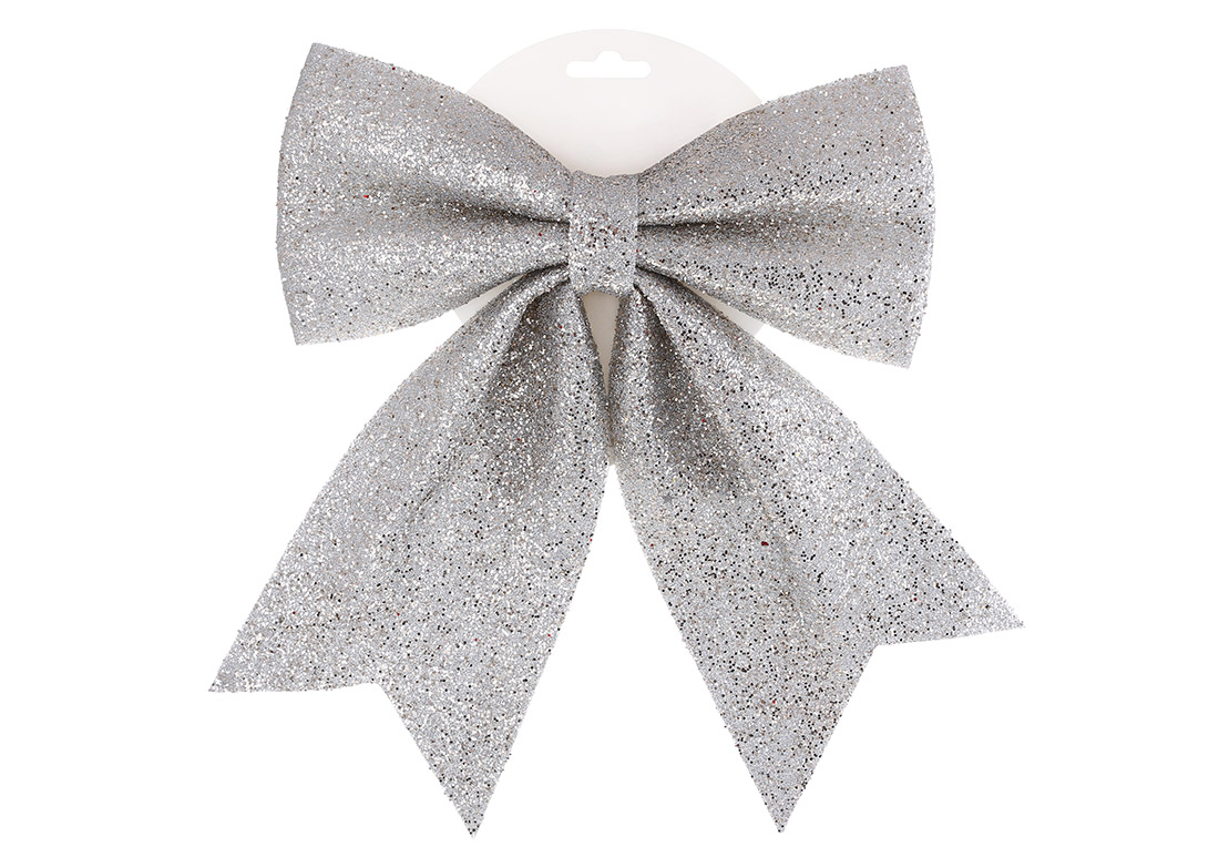 Блискучий бант 24*29см, колір - срібло - Фото