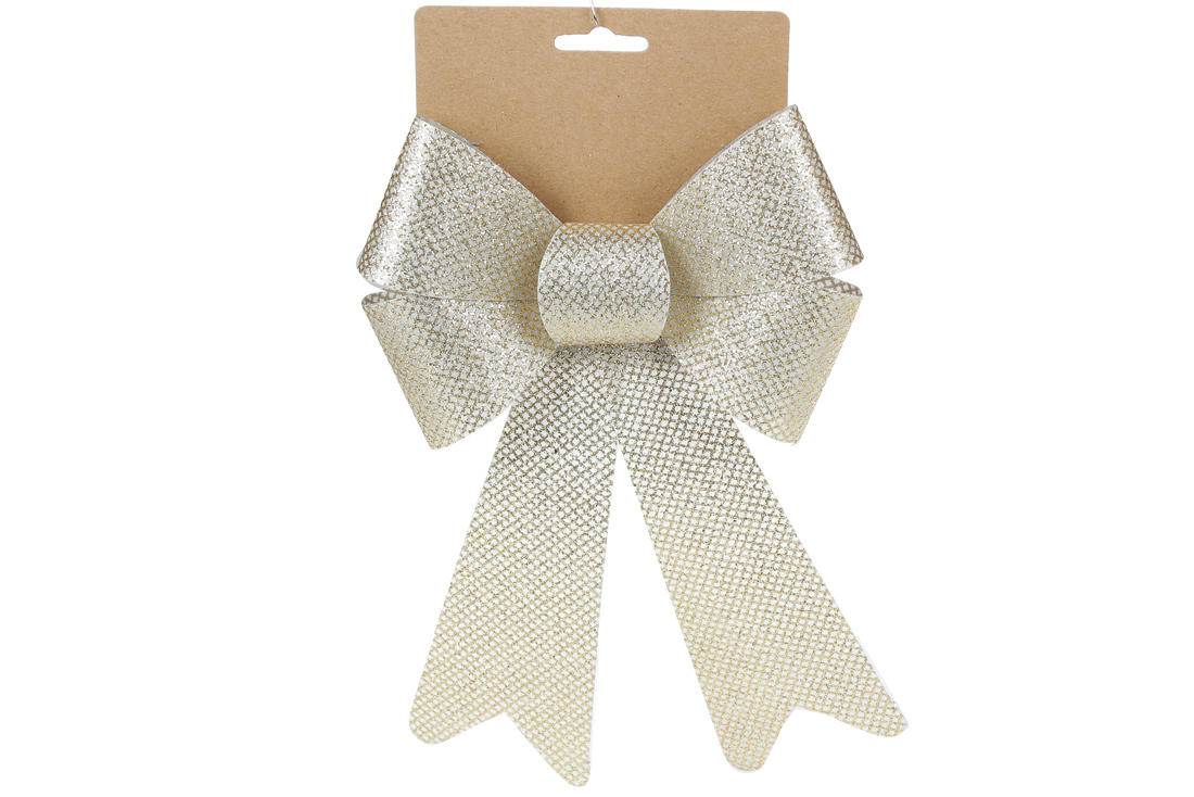 Бант декоративний 16*25см, колір - шампань із гліттером. - Фото