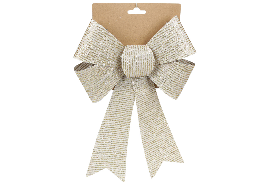 Бант декоративний 16*25см, колір - шампань із глітерною смужкою. - Фото