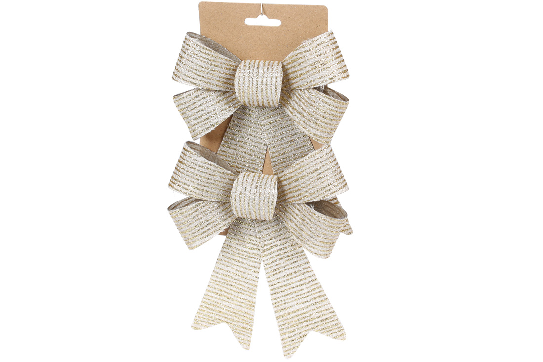 Набір (2 шт) декоративних бантів 14*20см, колір - шампань із глітерною смужкою - Фото