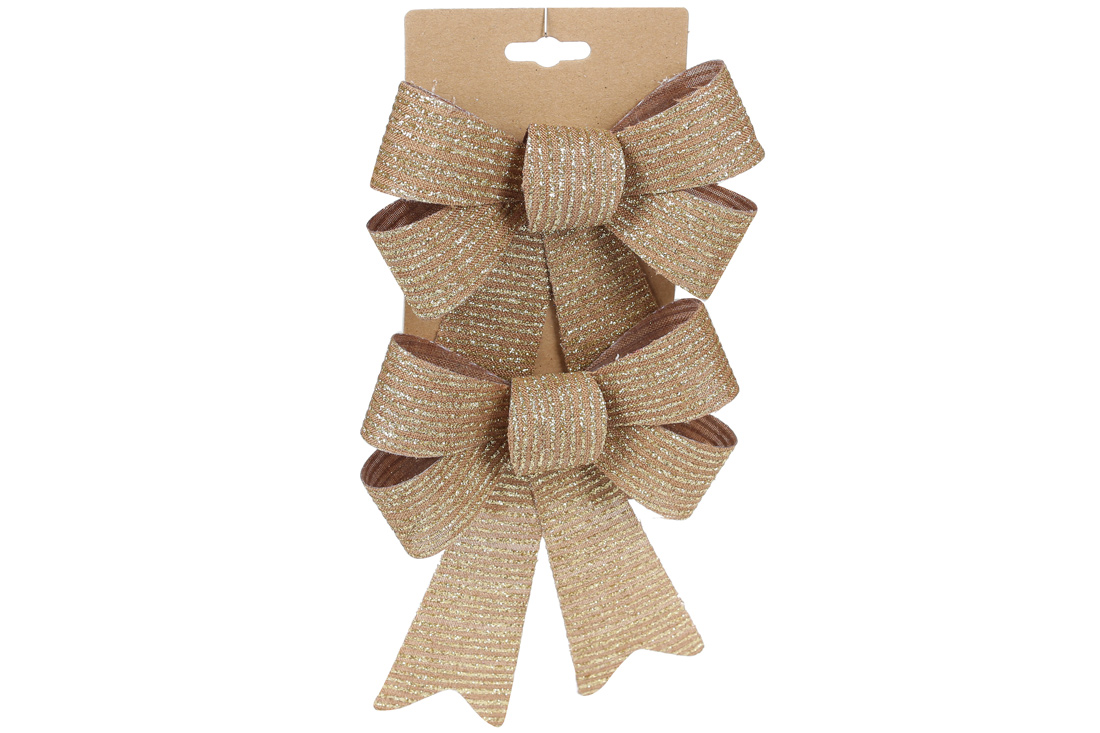 Набір (2 шт) декоративних бантів 14*20см, колір - коричневий із золотом - Фото