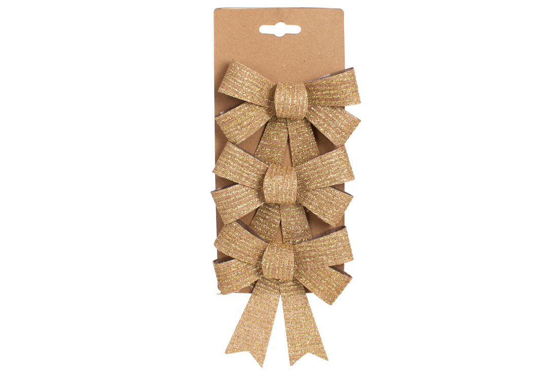 Набір (3 шт) декоративних бантів 10*12см, колір - коричневий із золотом - Фото