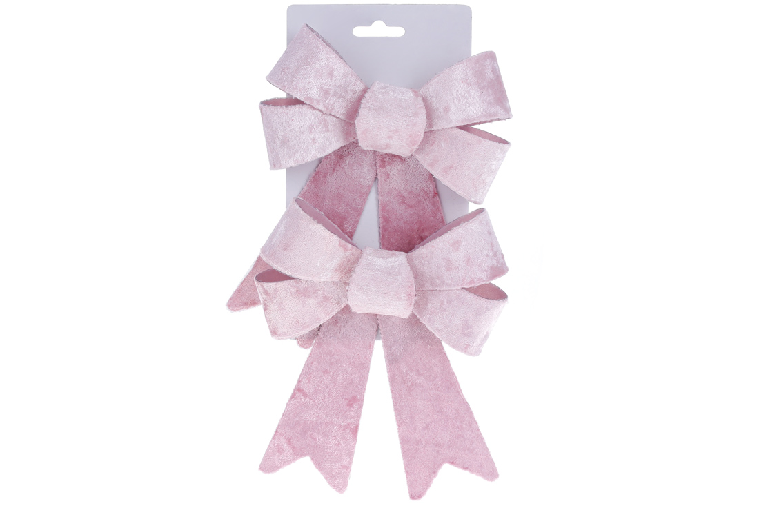 Набір (2 шт) декоративних бантів з оксамиту 14*20см, колір - рожевий - Фото