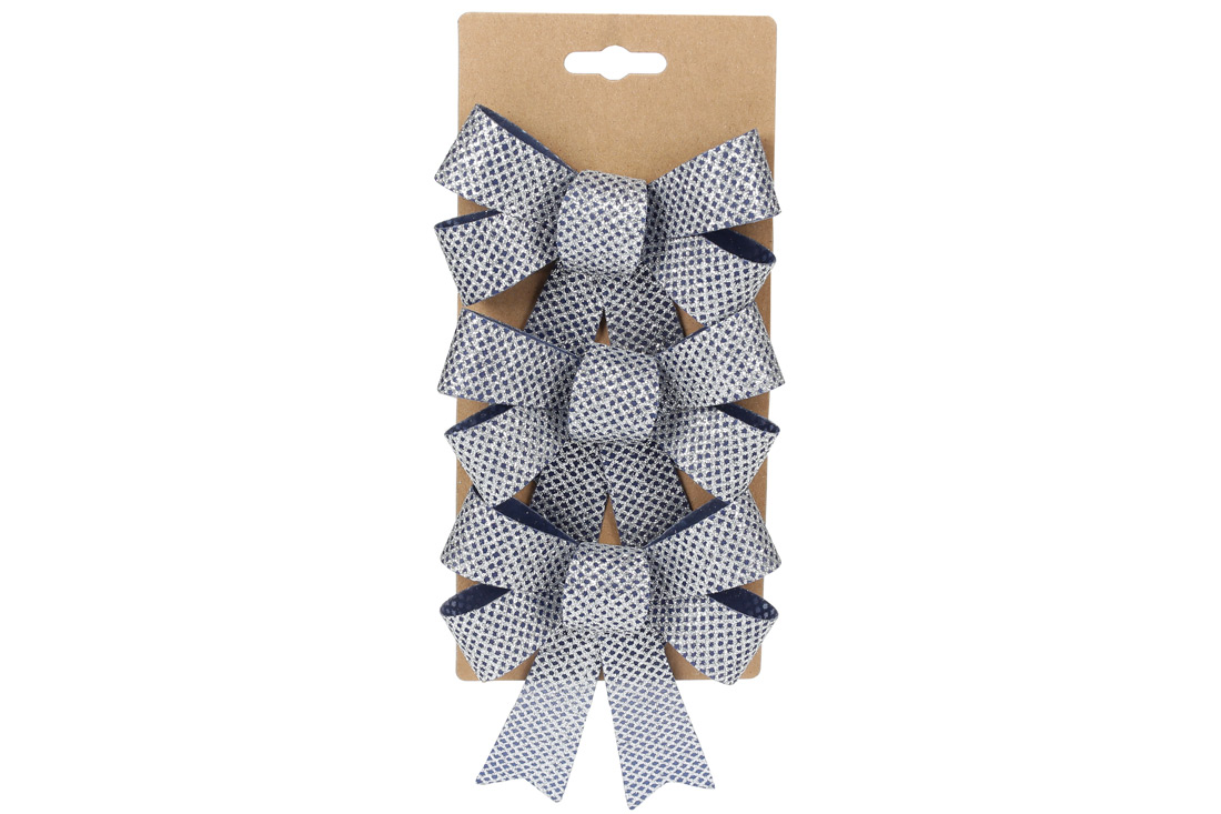 Набір (3 шт) декоративних бантів 10*12см, колір - синій зі сріблом - Фото