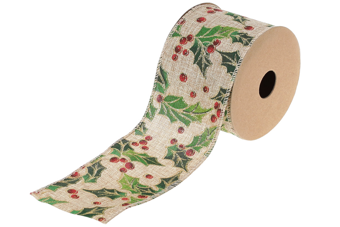 Стрічка декоративна з малюнком Падуб, 6.3*270см - Фото