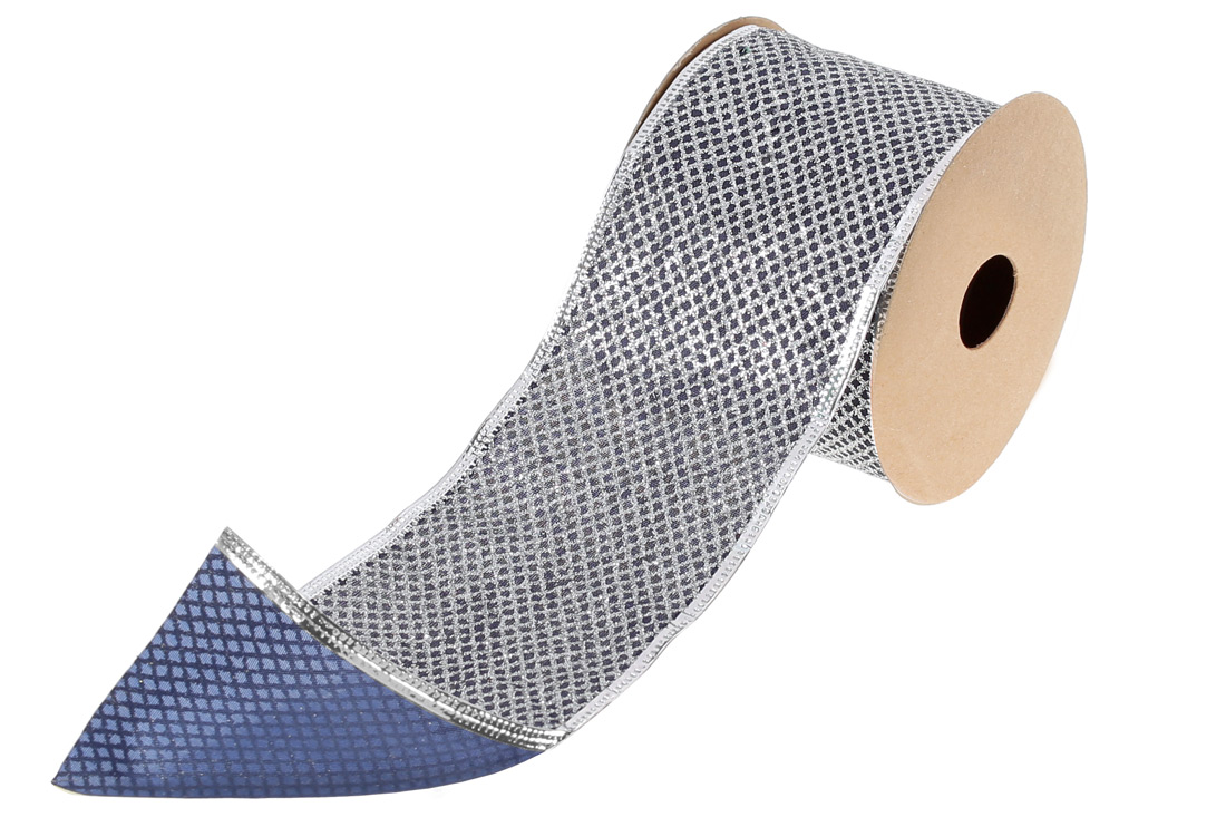 Стрічка декоративна із сітчастим візерунком 6.3*270см, колір - синій зі сріблом - Фото