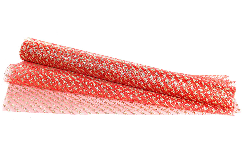 Тканина для декорацій, колір - червона із золотом - Фото