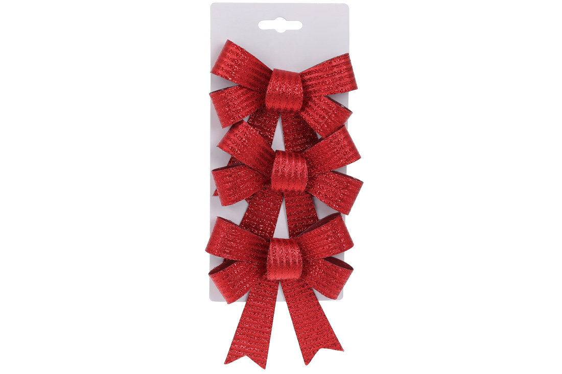 Набір (3 шт) декоративних бантів 10*12см, колір - червоний - Фото