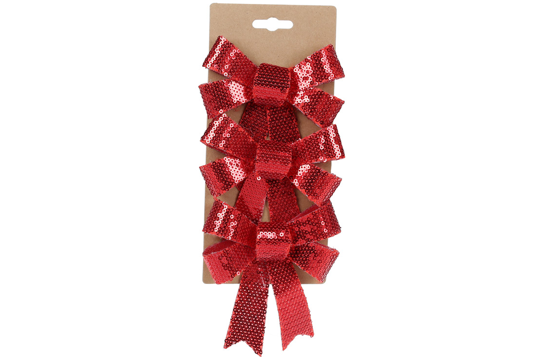 Набір (3 шт) декоративних бантів 10*12см, колір - червоні паєтки - Фото