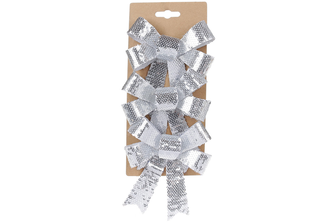 Набір (3 шт) декоративних бантів 10*12см, колір - срібні паєтки - Фото