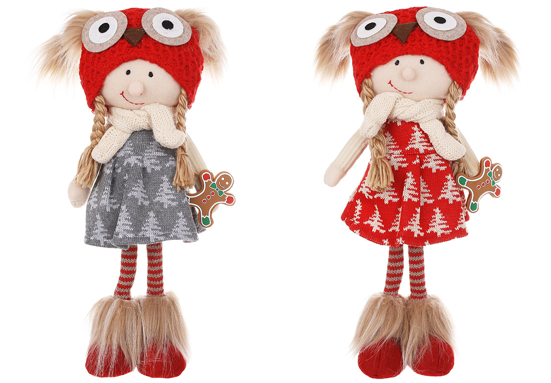 Новорічна іграшка Дівчинка в шапці сова, 19*12*51см, 2 дизайни - Фото