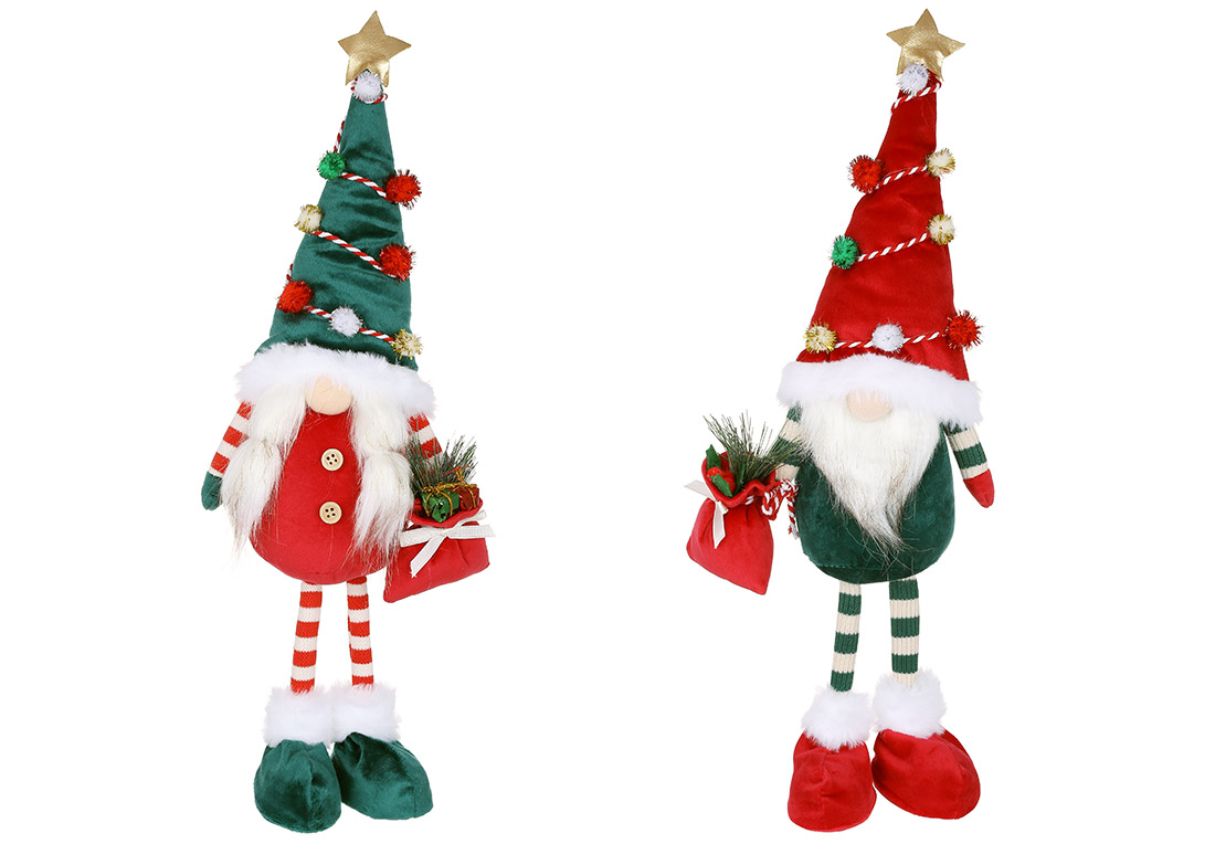 М'яка новорічна іграшка Гном 45см, колір - червоний із зеленим, 2 види: Дівчинка і Хлопчик - Фото