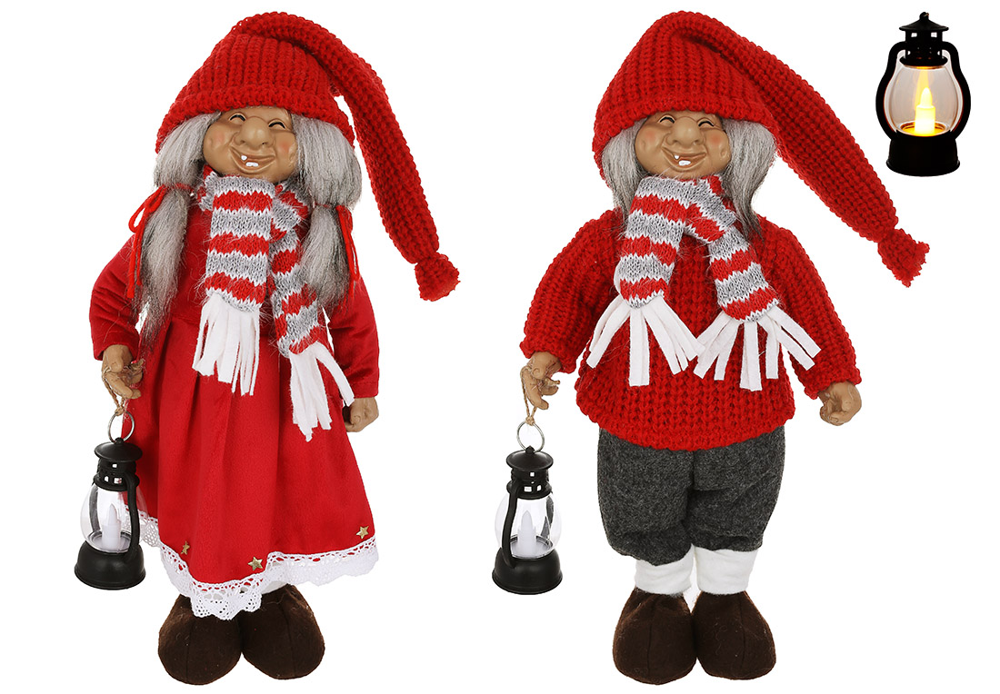 Новорічна іграшка Гном з LED по 17*12*62см, 2 види: Хлопчик і Дівчинка, колір - червоний - Фото