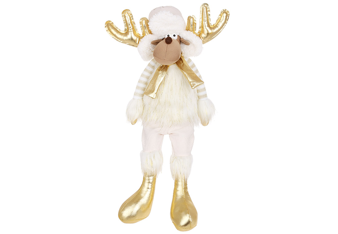 М'яка іграшка Сидячий Олень 23*16*55см, колір кремовий із золотом - Фото