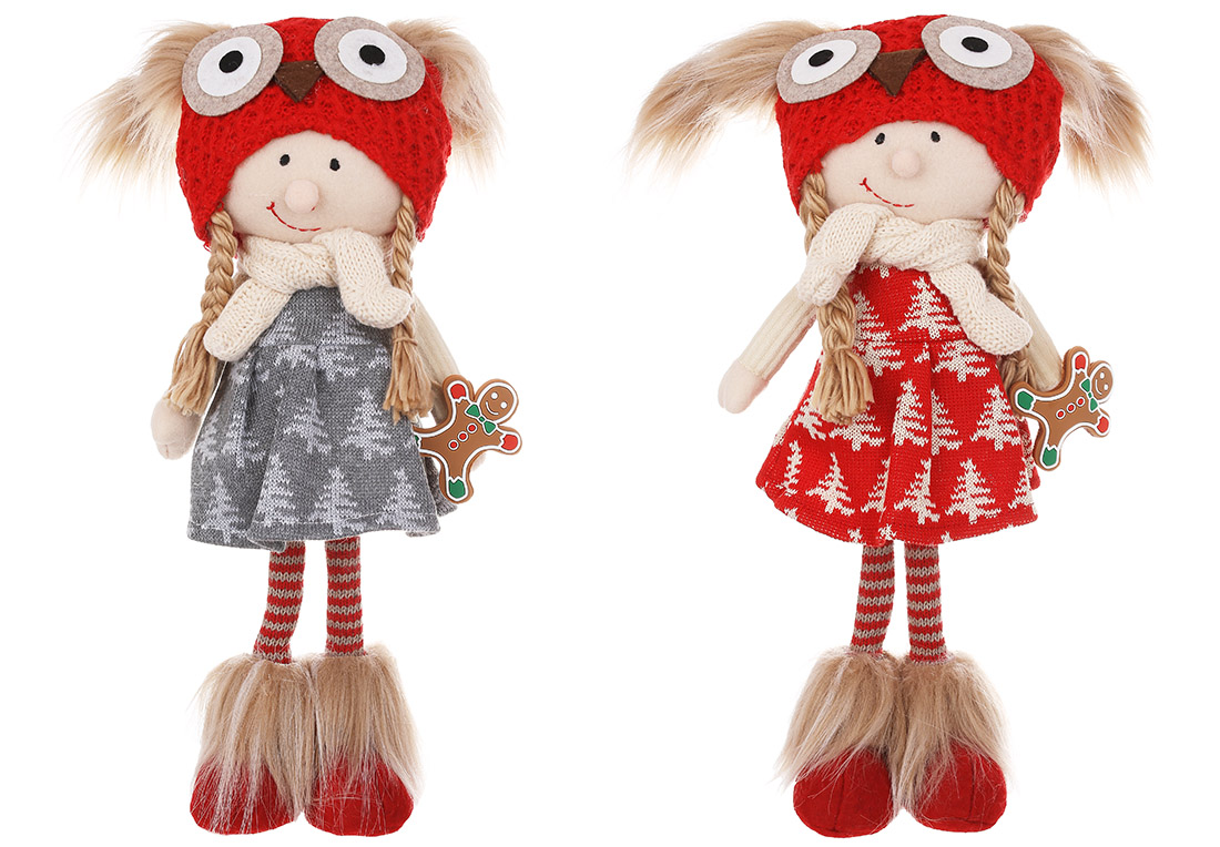 Новорічна іграшка Дівчинка в шапці сова, 17*10*43см, 2 дизайни - Фото