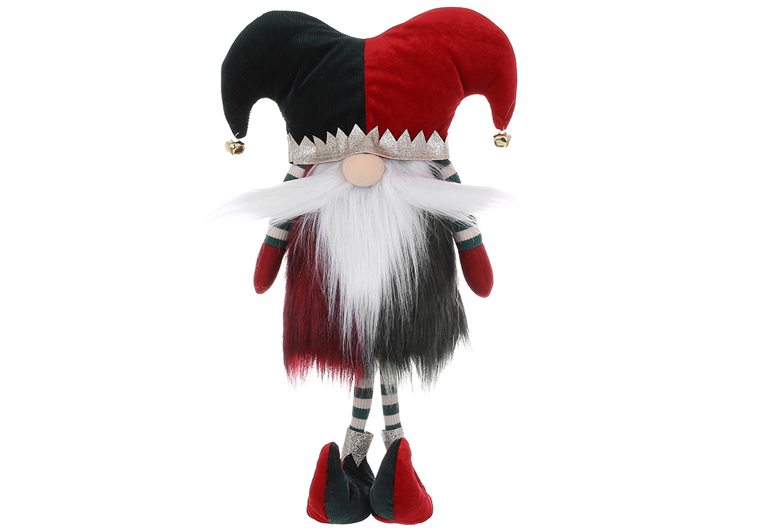 М'яка новорічна іграшка Гном-Клоун з вусами, 19*12*33см, колір - червоний з чорним - Фото