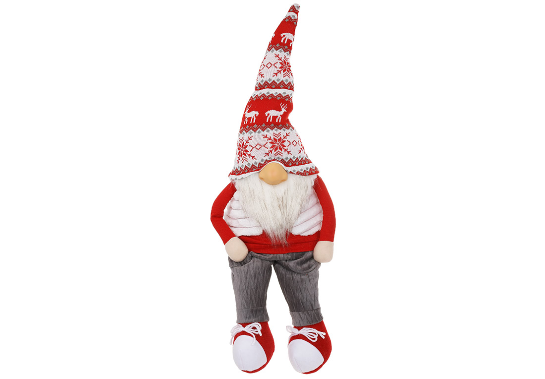 М'яка новорічна іграшка Сидячий Гном, 21*18*76см, колір - червоний із сірим - Фото