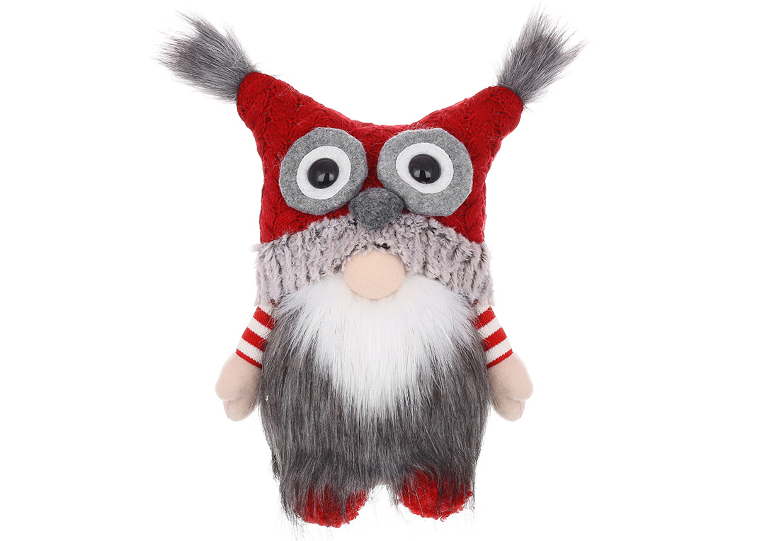 М'яка іграшка Гном у шапці сова, 28*19*47см, колір - червоний із сірим - Фото