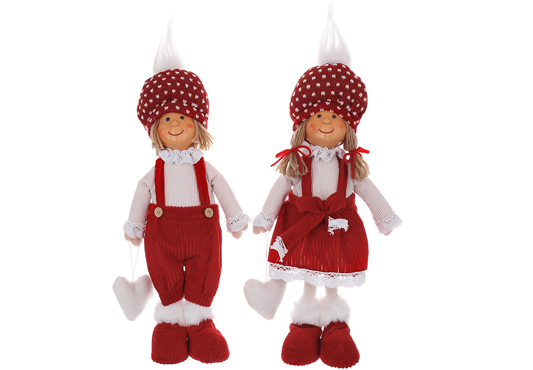 М'яка іграшка Діти, 17*9*37см, 2 види: Дівчинка та Хлопчик, колір - червоний з білим - Фото