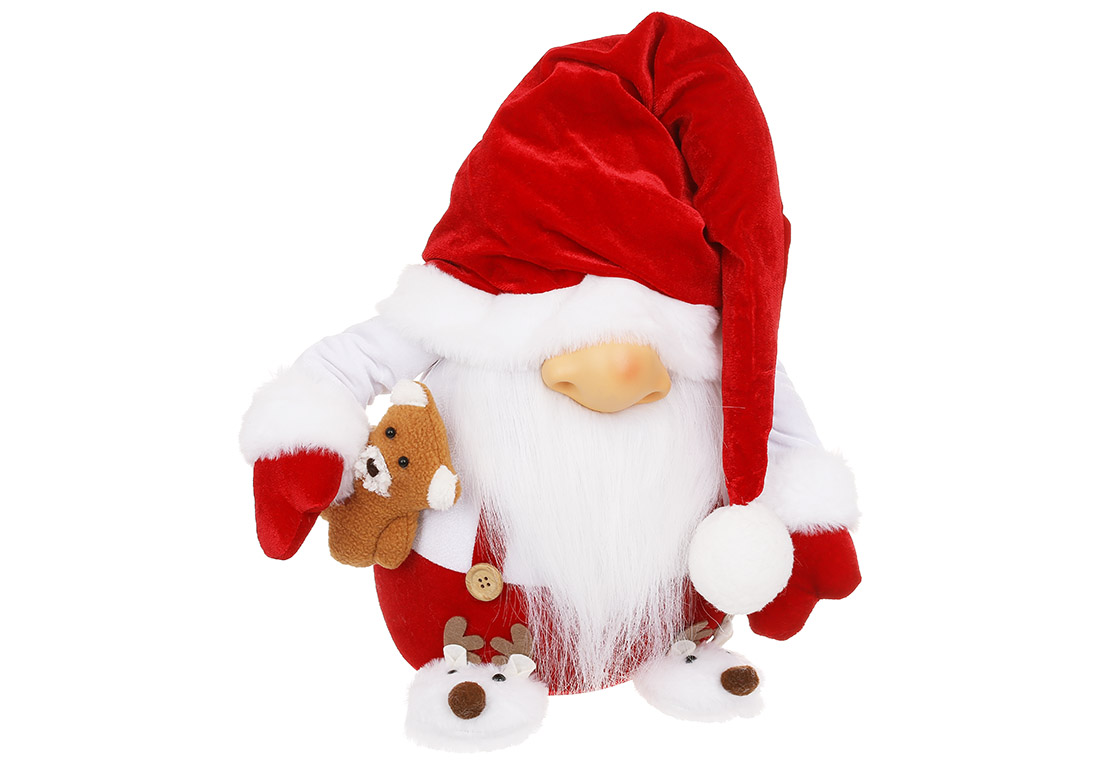 М'яка іграшка Гном в піжамі з ведмедиком, 34*25*78см, колір-червоний з білим - Фото