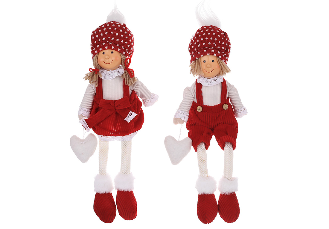 М'яка іграшка Сидячі Діти, 17*9*44см, 2 види: Дівчинка та Хлопчик, колір - червоний з білим - Фото