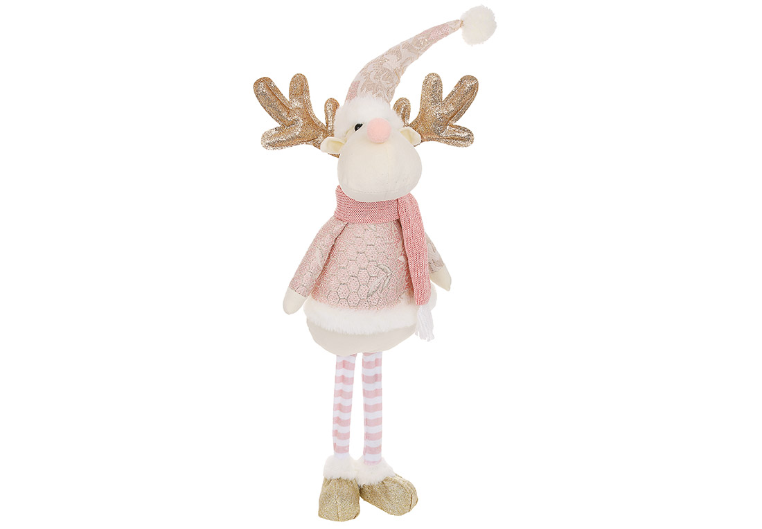 М'яка новорічна іграшка Олень 67см, колір - рожевий із золотом - Фото