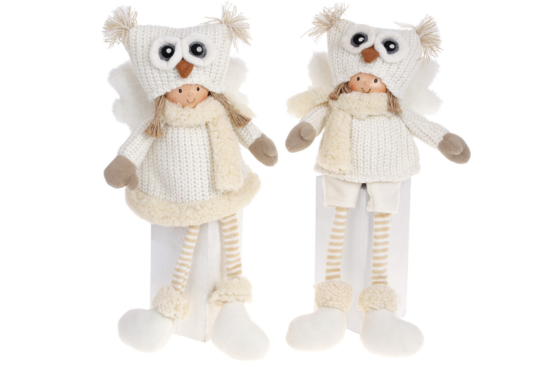 Новорічна іграшка Діти в совиних шапках (сидять), 43см, 2 дизайну - Фото