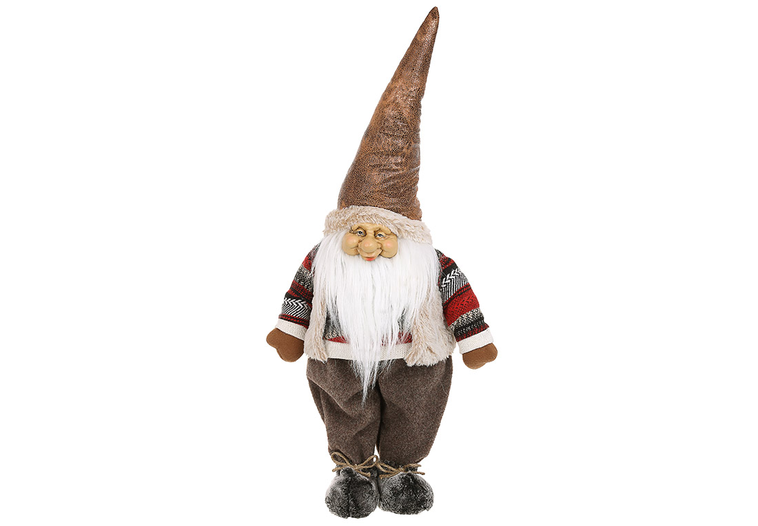 М'яка новорічна іграшка Гном 70см, колір - коричневий - Фото