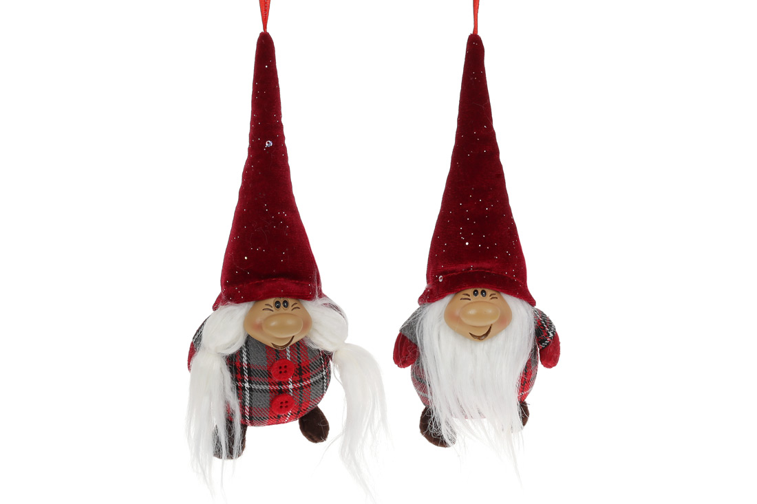 Новорічна підвісна іграшка Гномік 19см, 2 дизайни - Фото