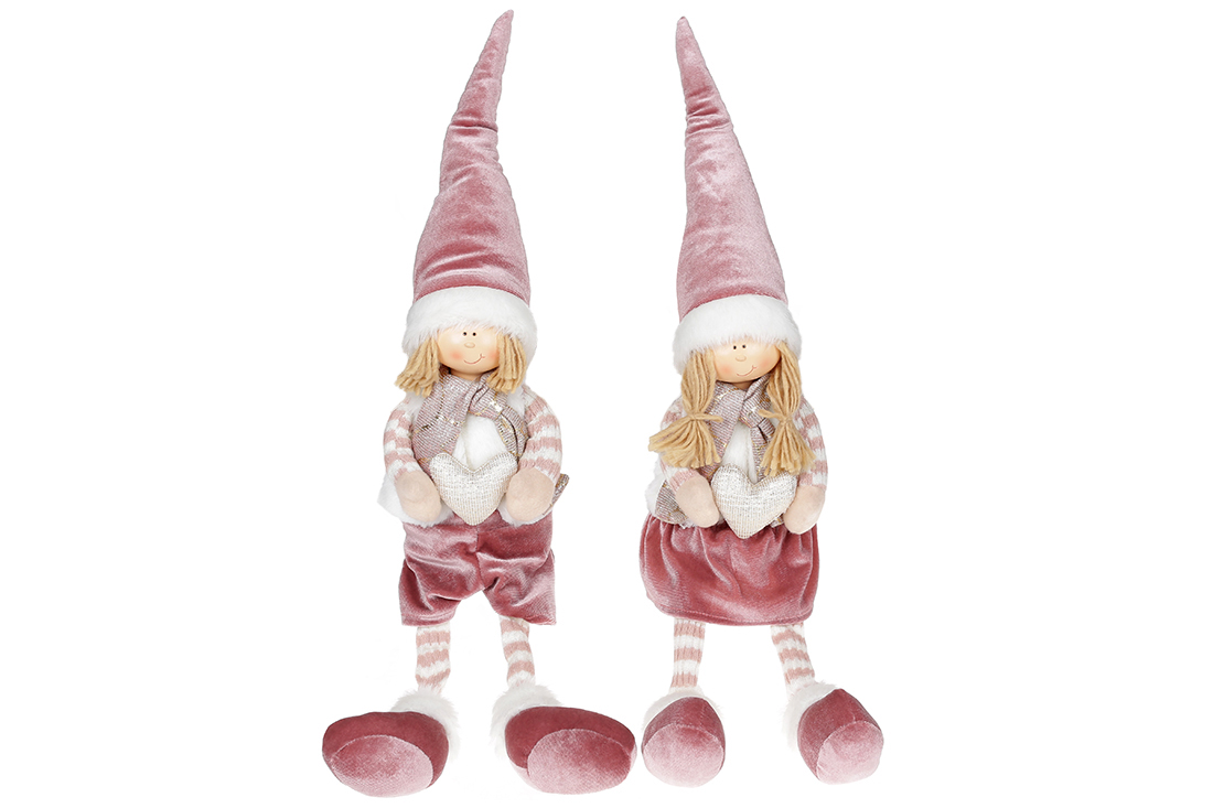 М'яка іграшка сидяча, 60см, 2 види: Дівчинка та Хлопчик, колір - рожево-ліловий - Фото