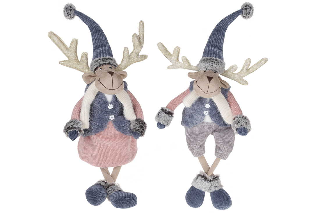 М'яка іграшка Сидячий Олень, 62см, 2 види: Дівчинка та Хлопчик, колір - синій з рожевим - Фото