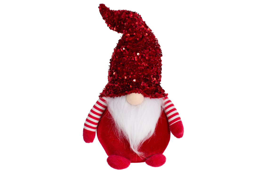 М'яка іграшка Гном 45см, колір - червоний з паєтками - Фото
