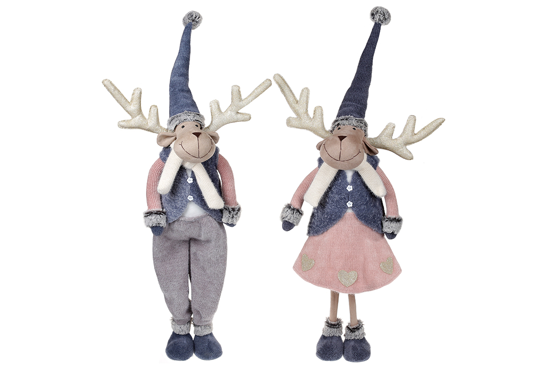 М'яка іграшка Олень, 85см, 2 види: Дівчинка та Хлопчик, колір - синій з рожевим - Фото