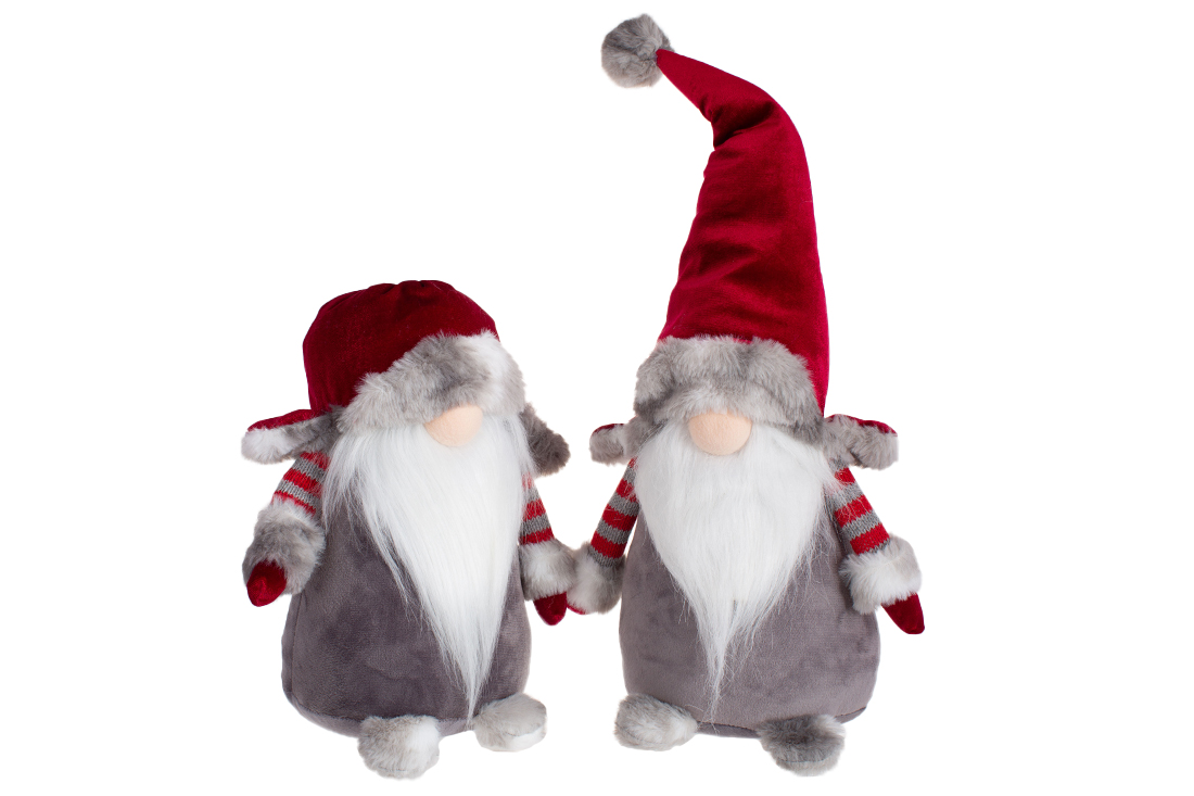М'яка іграшка гном, 2 дизайни, 49см та 27см, колір - сірий з бордо - Фото